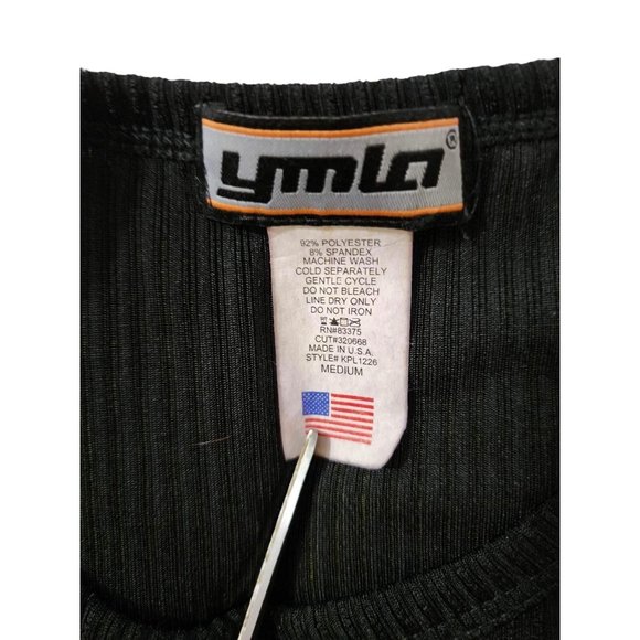 VTG YMLO Mens Black Rib Knit Round Neck Top Extra-Slim Medium Athletic Tight - Picture 3 of 3